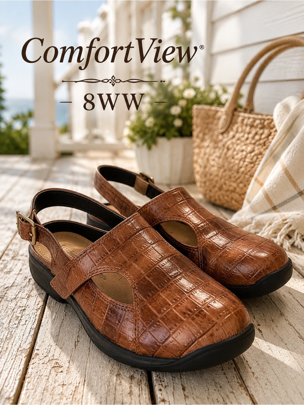 ComfortView Brown Croc Embossed Comfort Flats 8WW Slingback